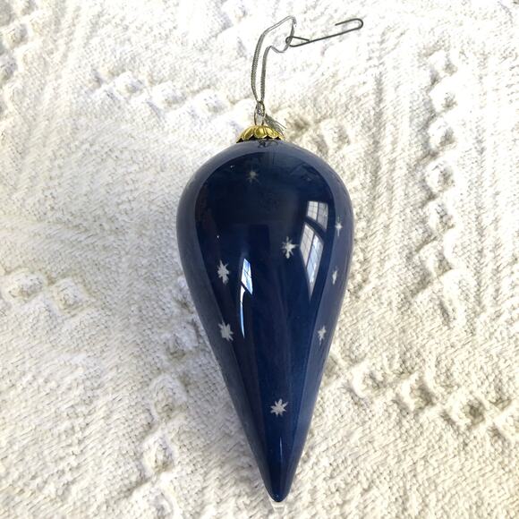 Vintage Hand-Painted Glass Angel Teardrop Ornament Navy Blue Cone 4.5" - Picture 4 of 7